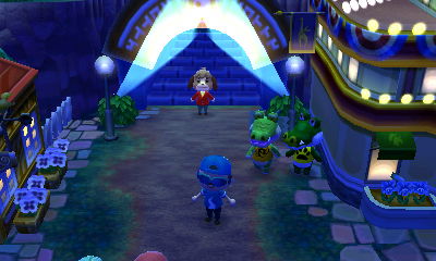 Drago and Boots hanging out on Main Street in Animal Crossing: New Leaf for Nintendo 3DS.
