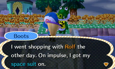 Boots: I went shopping with Rolf the other day. On impulse, I got my space suit on.