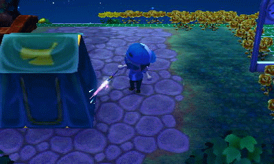 I use a roman candle to try to burn down Crazy Redd's tent in Animal Crossing: New Leaf for Nintendo 3DS.