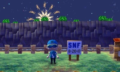 My custom design sign for Sunday Night Fireworks, reading SNF 8-20-17.