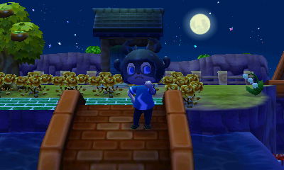 Wearing a bug mask in Animal Crossing: New Leaf for Nintendo 3DS.