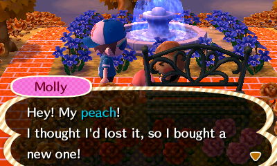 Molly: Hey! My peach! I thought I'd lost it, so I bought a new one!
