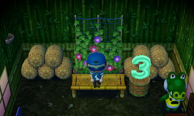 A green three lamp in Boots' house in ACNL.