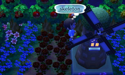 Finding a skeleton behind a windmill in the New Leaf dream town of Hula Key.
