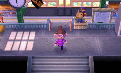 Squishy arrives at the Forest train station in Animal Crossing: New Leaf.