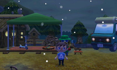 Harvey wearing a green hat at the campground.