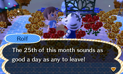 Rolf: The 25th of this month sounds as good a day as any to leave!