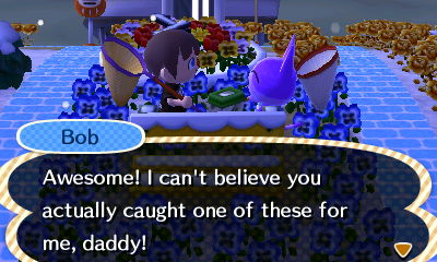 Bob: Awesome! I can't believe you actually caught one of these for me, daddy!