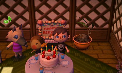 Vivian helps Molly celebrate her birthday in Animal Crossing: New Leaf.
