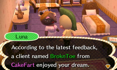 Luna: According to the latest feedback, a client named BroknToe from CakeFart enjoyed your dream.