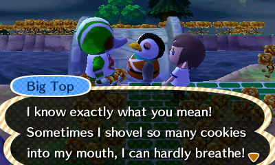 Big Top: I know exactly what you mean! Sometimes I shovel so many cookies into my mouth, I can hardly breathe!
