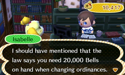 Isabelle: I should have mentioned that the law says you need 20,000 bells on hand when changing ordinances.