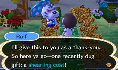Rolf: I'll give this to you as a thank-you. So here ya go--one recently dug gift: a shearling coat!