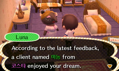 Luna tells me of a Korean player that visited my dream town.