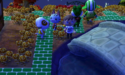 Bones, Lolly, Boots, and Big Top hang out near the bridge.