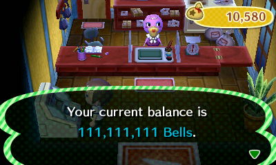 Your current balance is 111,111,111 bells.