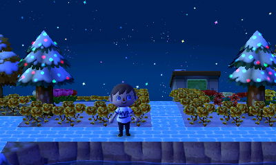 Dark sky at 5 p.m. in Animal Crossing: New Leaf.