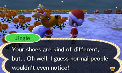 Jingle: Your shoes are kind of different, but... Oh well, I guess normal people wouldn't even notice!