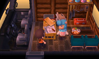 The inside of Cyrus' RV in Animal Crossing: New Leaf.