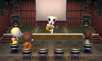 K.K. Slider performs for Daisy, Jeff, and Peck in Animal Crossing: New Leaf.