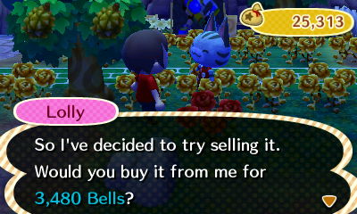 Lolly: So I've decided to try selling it. Would you buy it from me for 3,480 bells?