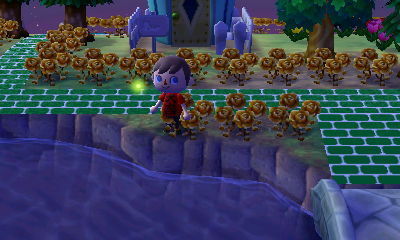 Jeff looks at a firefly in ACNL.