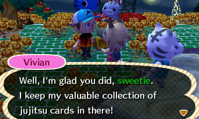 Vivian: Well, I'm glad you did, sweetie. I keep my valuable collection of jujitsu cards in there!
