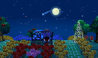 Jeff watches a shooting star during a meteor shower in Animal Crossing: New Leaf.