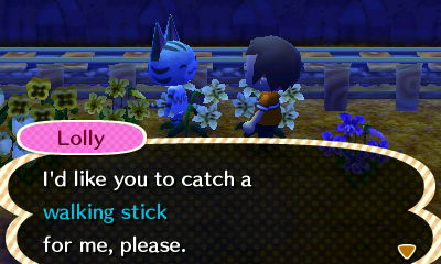 Lolly: I'd like you to catch a walking stick for me, please.