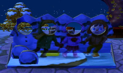 Jeff pretends to ice skate at the Winter Solstice faceboard in ACNL.