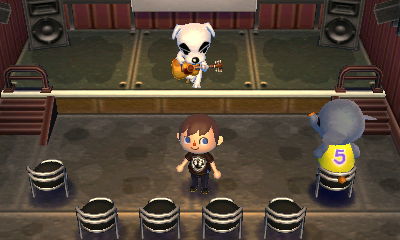 Jeff and Dizzy prepare for a musical performance by K.K. Slider.