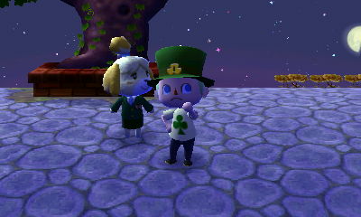 Jeff puts on the shamrock hat from Isabelle in Animal Crossing: New Leaf.
