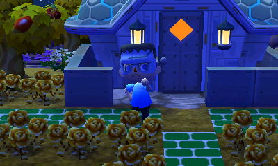 Jeff puts on a monster mask in Animal Crossing: New Leaf.