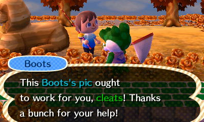 Boots: This Boots's pic ought to work for you, cleats! Thanks a bunch for your help!