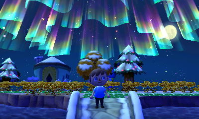 The northern lights in Animal Crossing: New Leaf.