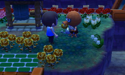 Inkwell sucks down an orange in Animal Crossing: New Leaf.