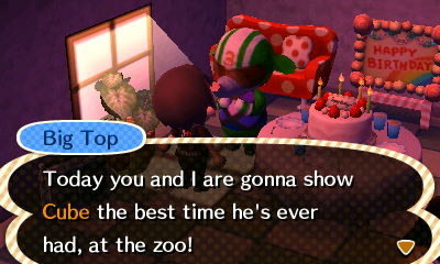 Big Top: Today you and I are gonna show Cube the best time he's ever had, at the zoo!