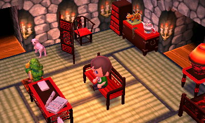 A basement wall and a tatami I got from Saharah in Animal Crossing: New Leaf.