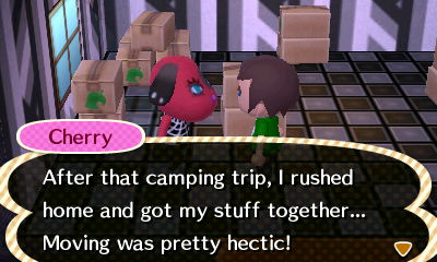 Cherry: After that camping trip, I rushed home and got my stuff together... Moving was pretty hectic!