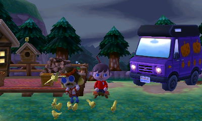 Harvey feeds the birds in Animal Crossing: New Leaf.