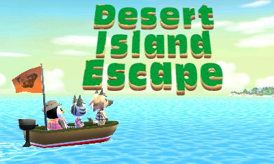 The Desert Island Escape title screen in Animal Crossing: New Leaf.