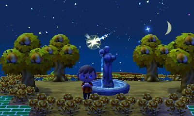 Wishing on a shooting star in Animal Crossing: New Leaf (ACNL).