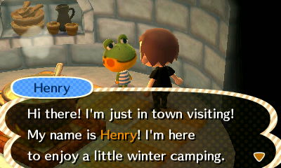 Henry: Hi there! I'm just in town visiting! My name is Henry! I'm here to enjoy a little winter camping.