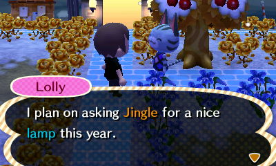 Lolly: I plan on asking Jingle for a nice lamp this year.