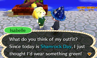 Isabelle: What do you think of my outfit? Since today is Shamrock Day, I just thought I'd wear something green!