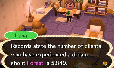 Luna: Records state the number of clients who have experienced a dream about Forest is 5,849.
