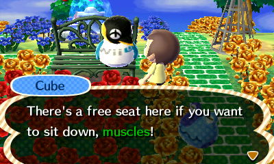 Cube: There's a free seat here if you want to sit down, muscles!