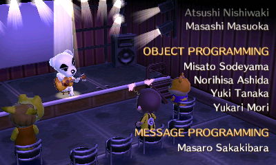 K.K. Slider performs for Hippeux, Jeff, and Hamlet, as the game credits roll.