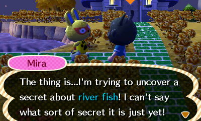 Mira: The thing is...I'm trying to uncover a secret about river fish! I can't say what sort of secret it is just yet!