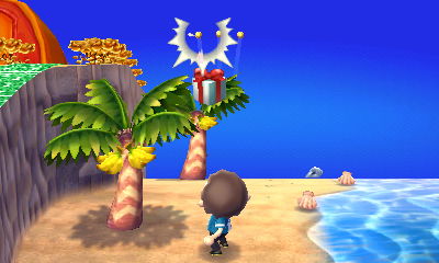 Shooting down a balloon present in Animal Crossing: New Leaf.